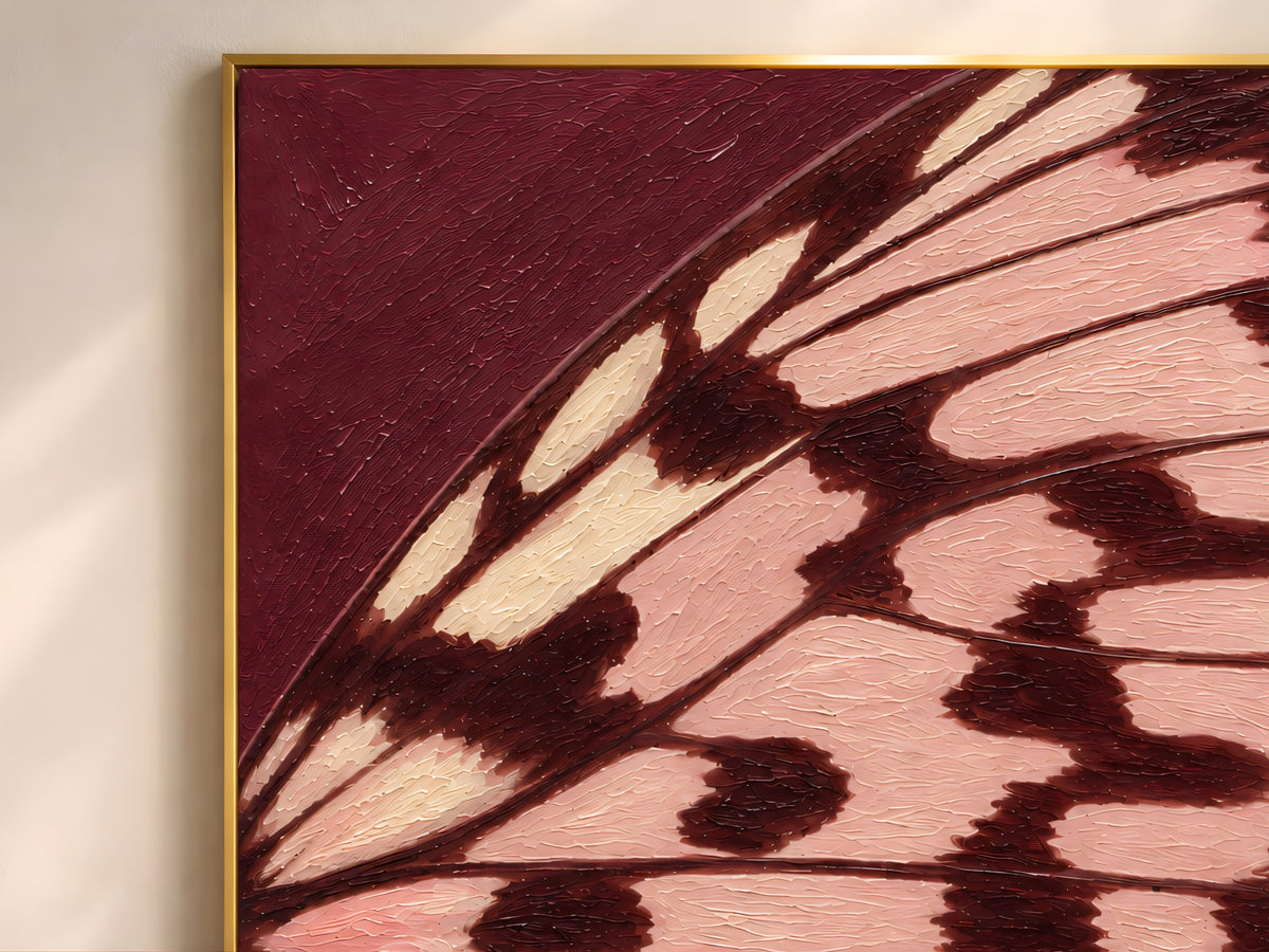 Butterfly Wing Wall Art, Burgundy Blush Pink Impasto Print - Digital Download