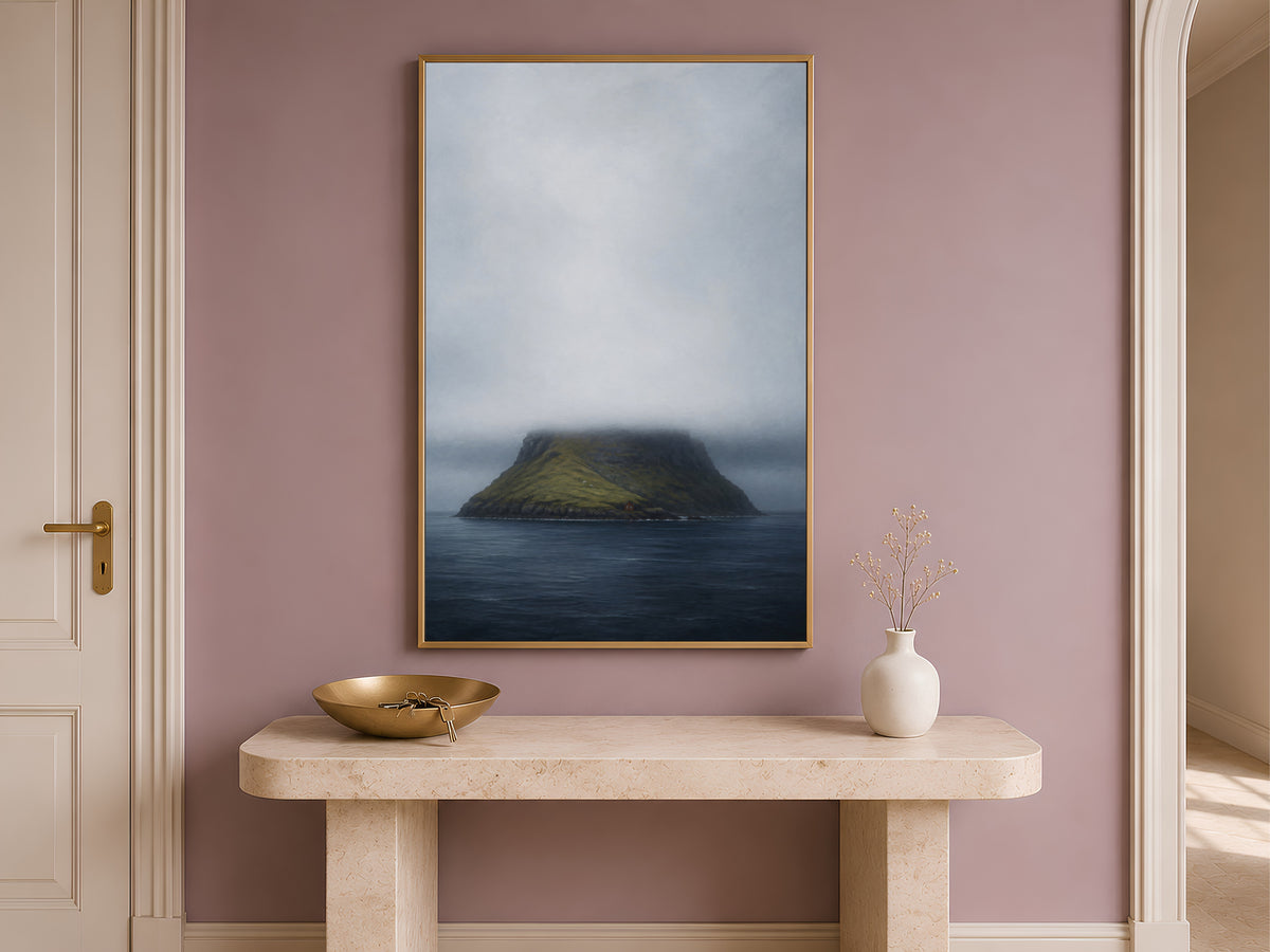Faroe Islands wall art framed print on entryway console table