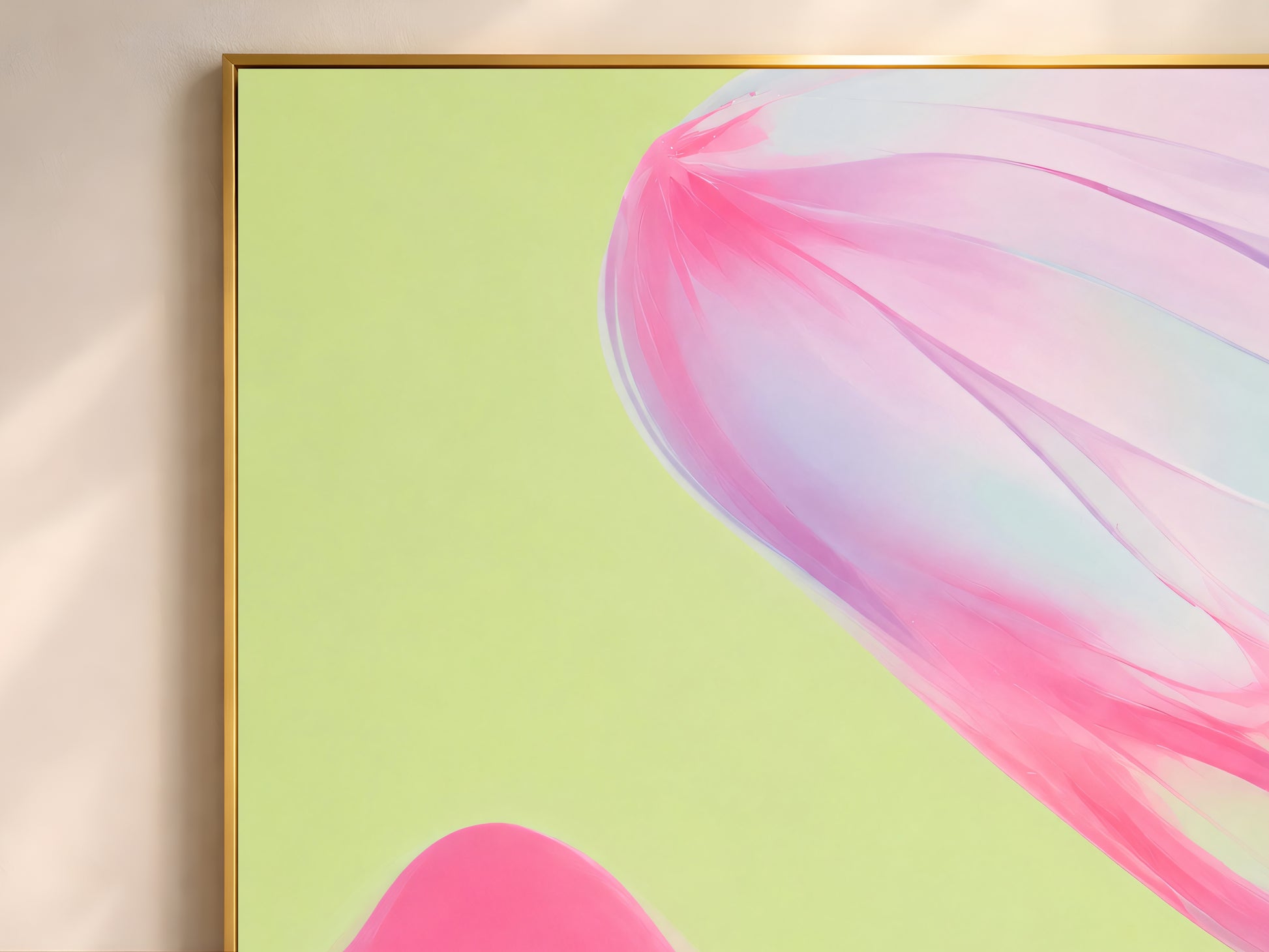 Close-up of pink and green abstract art texture, translucent macro petal detail