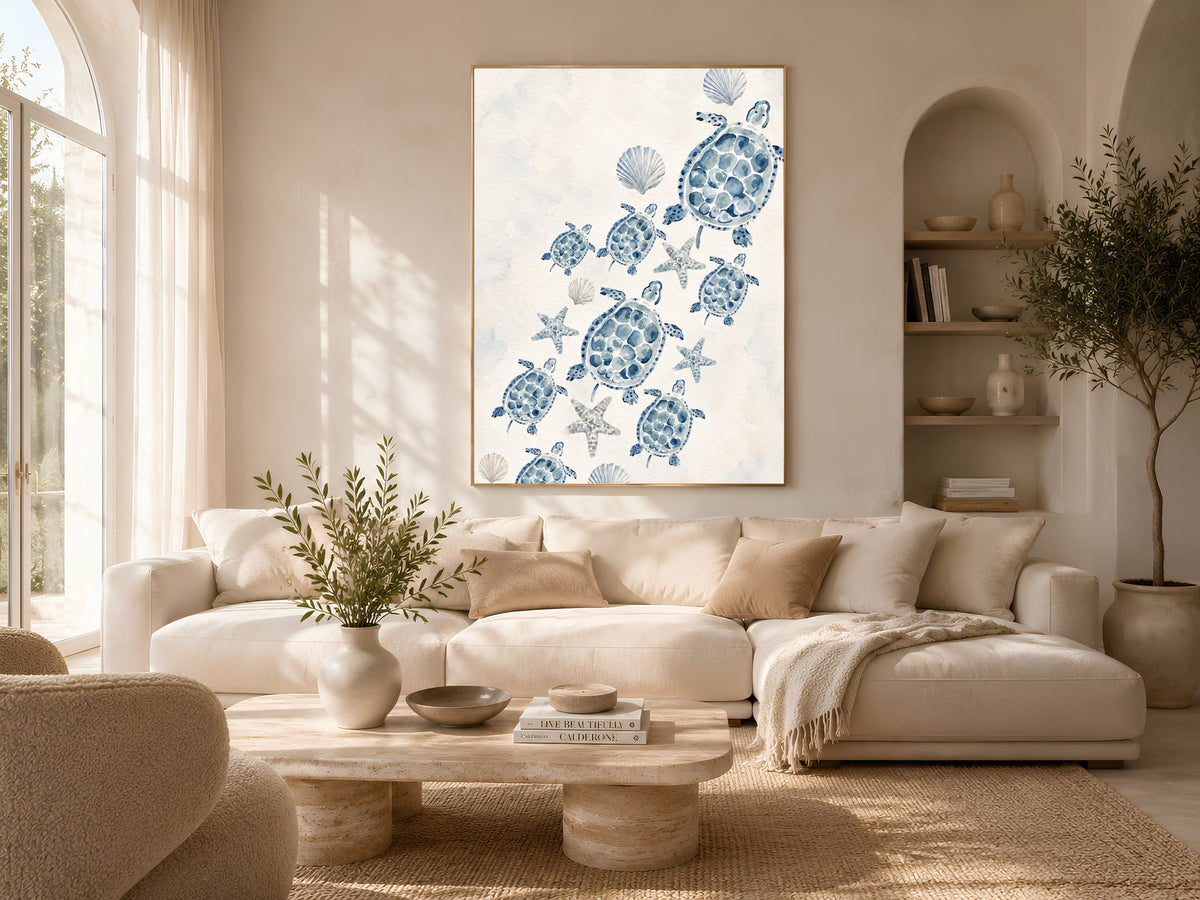 Sea Turtle Family Wall Art, Watercolor Mother Baby Turtles - Digital Download