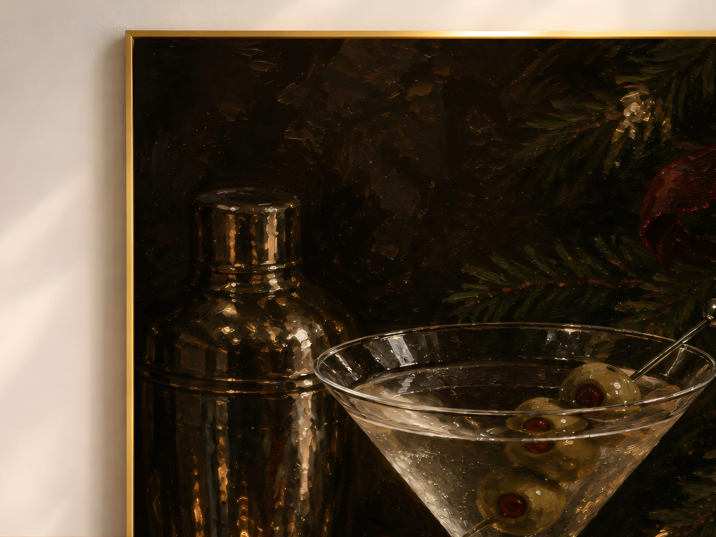 Christmas Martini Wall Art, Holiday Cocktail Oil Painting Print - Digital Downlaod