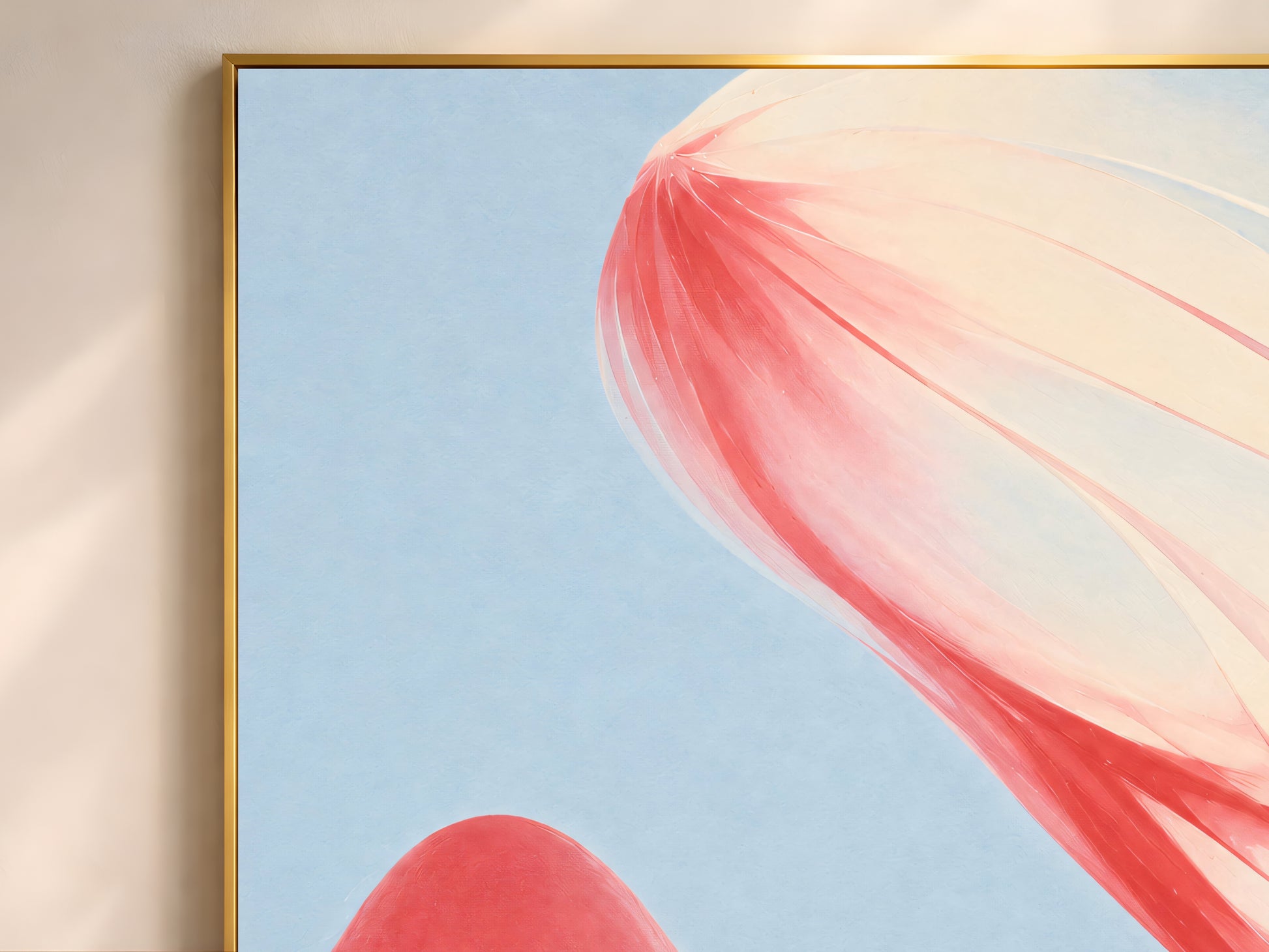 Close-up of coral and blue abstract art texture, translucent petal and line detail