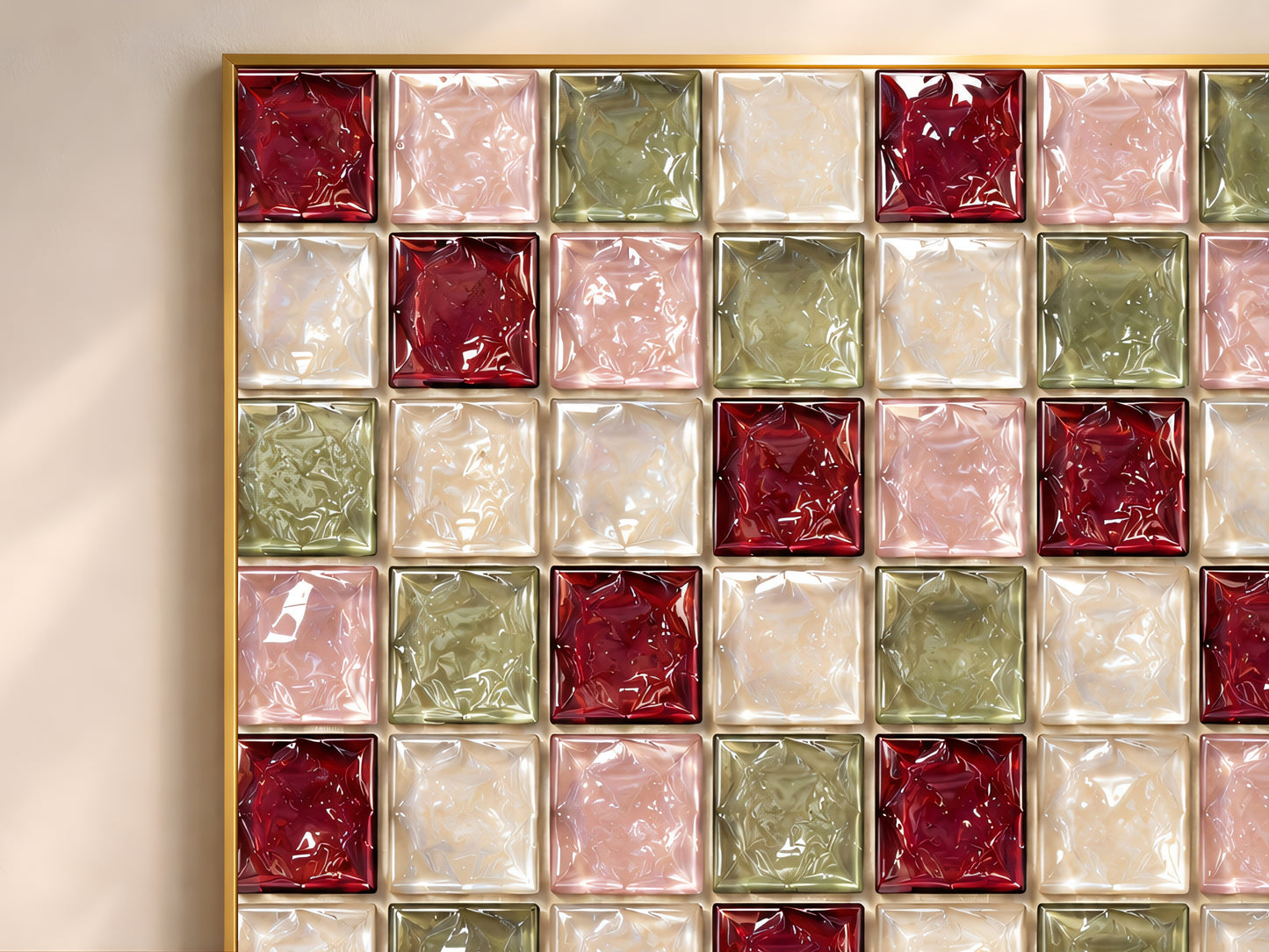 Christmas Mosaic Wall Art, Red Green Glass Tile Print - Digital Download