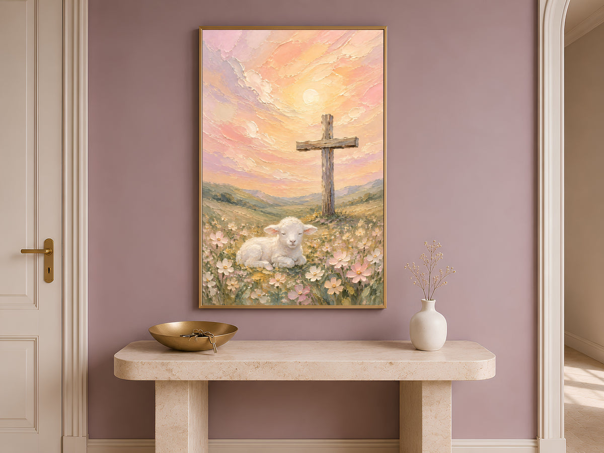 Lamb and Cross Painting, Christian Wall Art - Digital Download