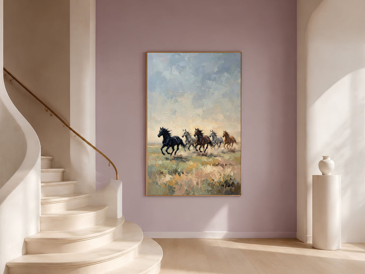 Wild Horses Running Wall Art, Impasto Oil Painting Print - Digital Download