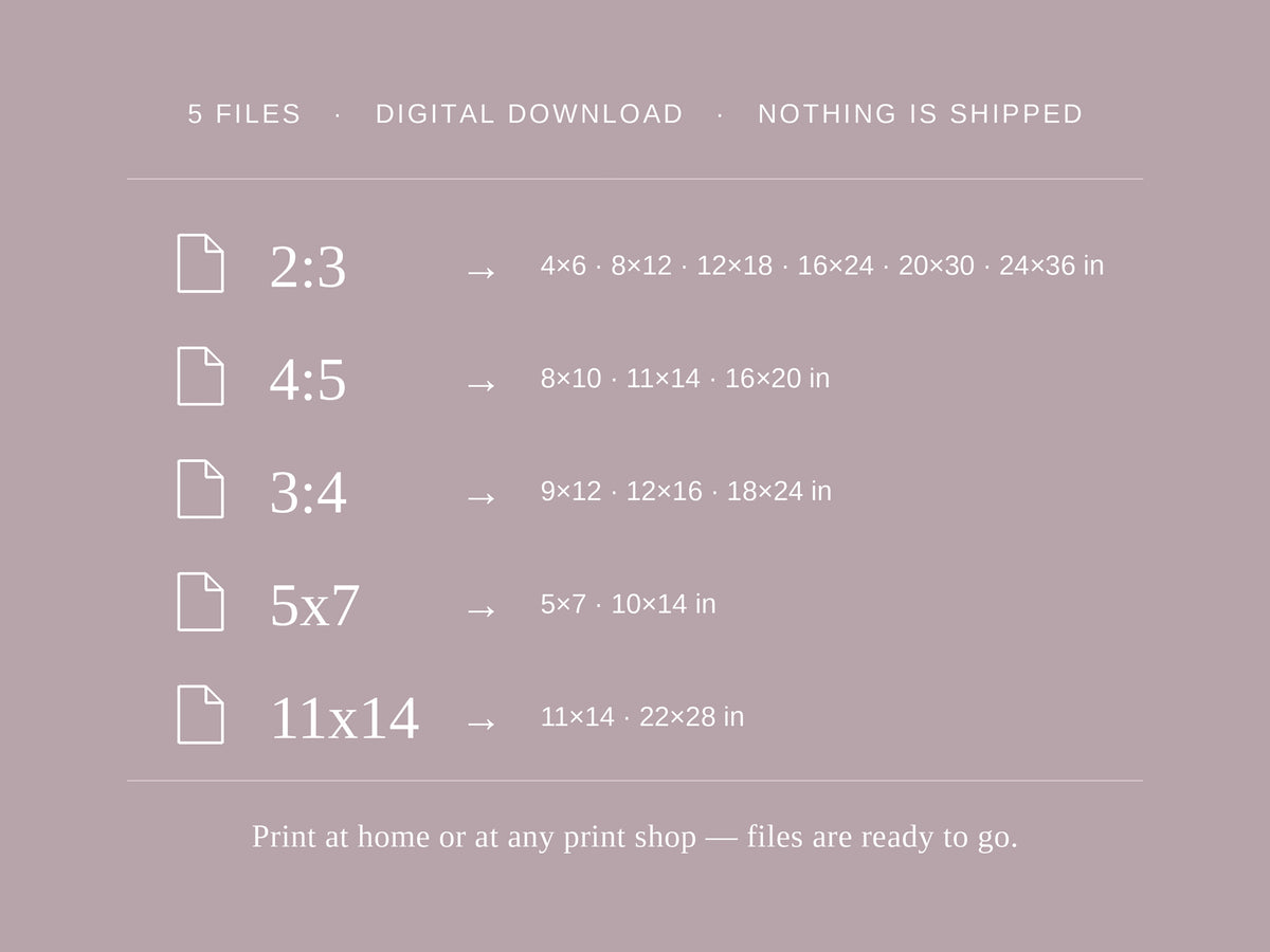 Cabbage wall art digital download file sizes and print info graphic