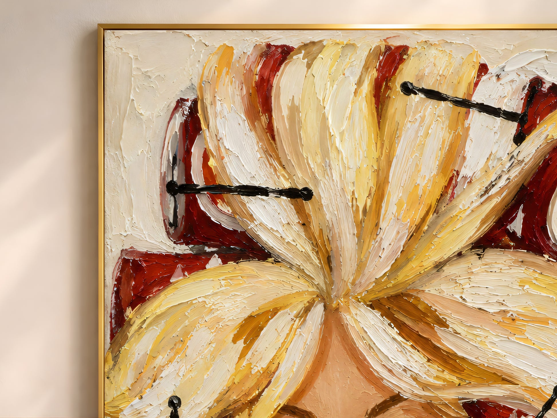Close-up of impasto oil painting portrait showing textured blonde hair and vintage soda-can hair rollers.
