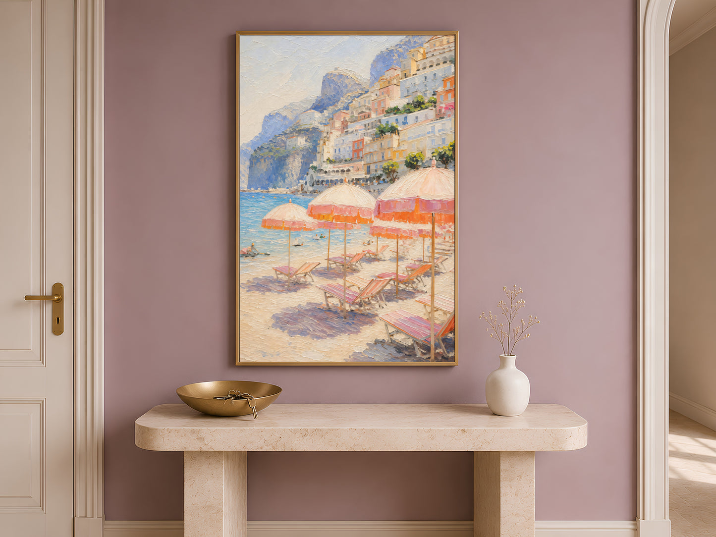 Coral Beach Umbrella Art - Digital Download