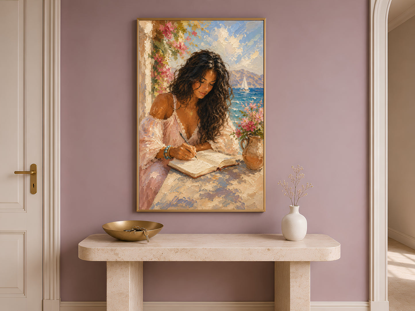 Woman on Terrace Painting Print - Digital Download