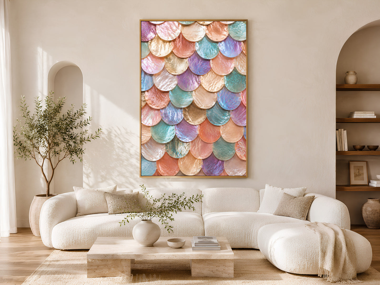 Rainbow Iridescent Mermaid Scale Wall Art, Holographic Shell Print - Digital Download