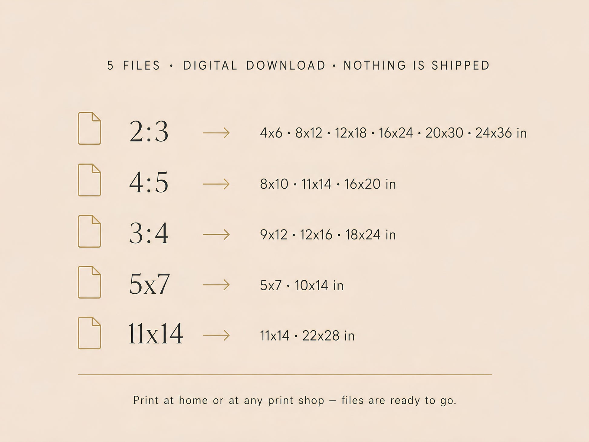 Files included size chart — 5 digital download ratios: 2:3, 4:5, 3:4, 5×7, and 11×14 — nothing is shipped

