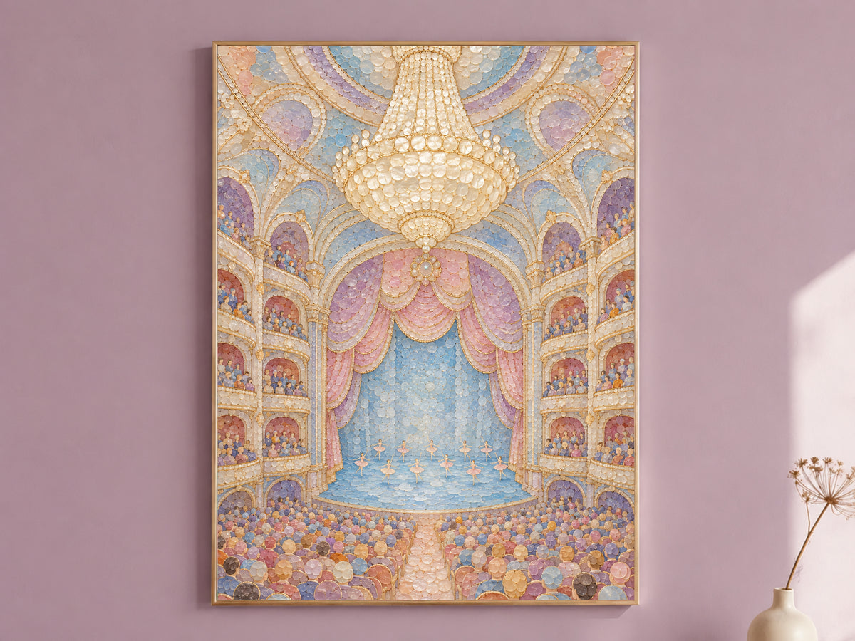 Pastel Ballet Theater Wall Art, Whimsical Mosaic Opera House Print - Digital Download