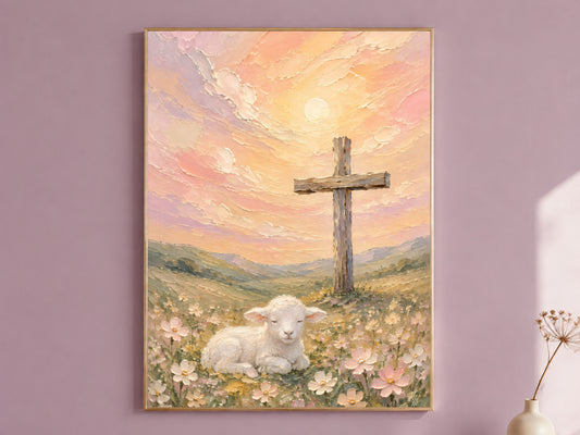 Lamb and Cross Painting, Christian Wall Art - Digital Download