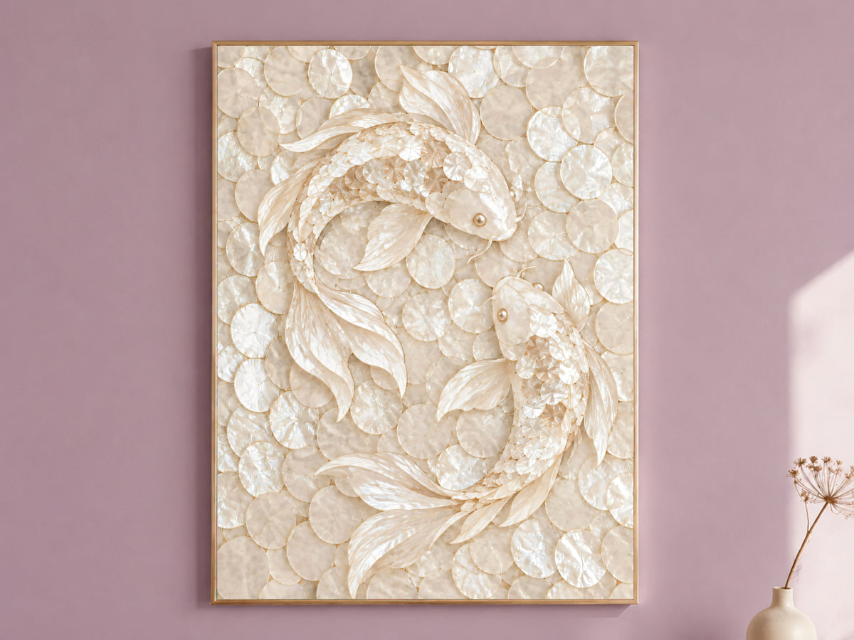 Koi Fish Mosaic Wall Art, Feng Shui Yin Yang Print - Digital Download