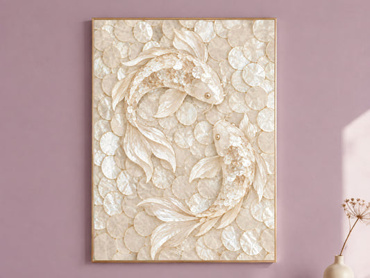 Koi Fish Mosaic Wall Art, Feng Shui Yin Yang Print - Digital Download