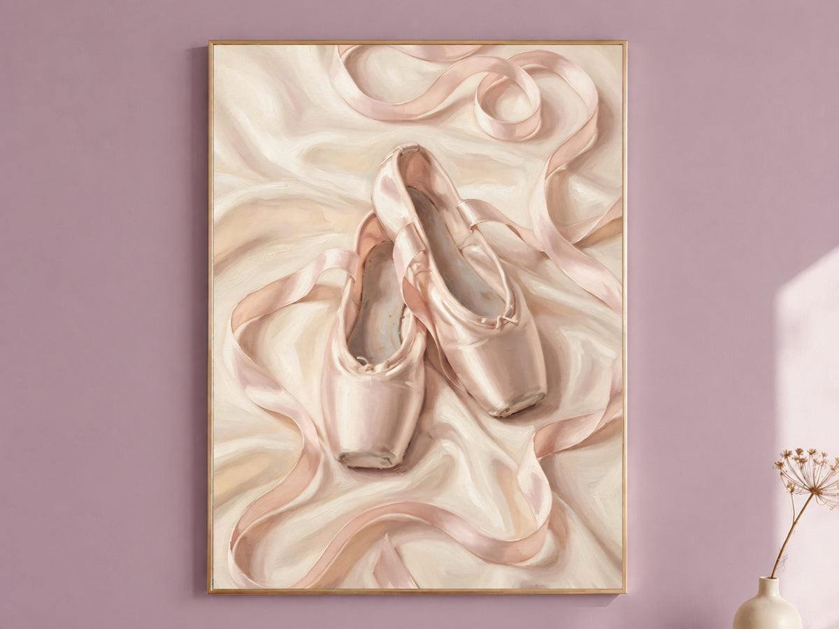 Pink Pointe Shoes Painting Print, Ballet Slippers Still Life, Balletcore Wall Art, Printable Digital Download