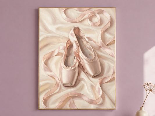 Pink Pointe Shoes Painting Print, Ballet Slippers Still Life, Balletcore Wall Art, Printable Digital Download