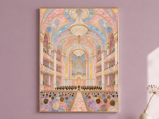 Pastel Orchestra Concert Hall Wall Art, Maximalist Mosaic Print - Digital Download