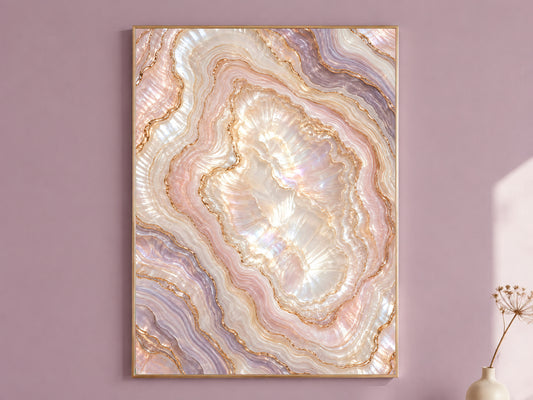 Pink Agate Wall Art, Pearl Geode Print, Blush Lilac Crystal Slice, Copper Gold Abstract, Glam Bedroom Decor, Opal Poster, Instant Download
