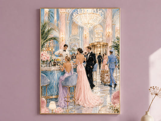 Grand Hotel Lobby Wall Art, Old Money Aesthetic Print - Digital Download