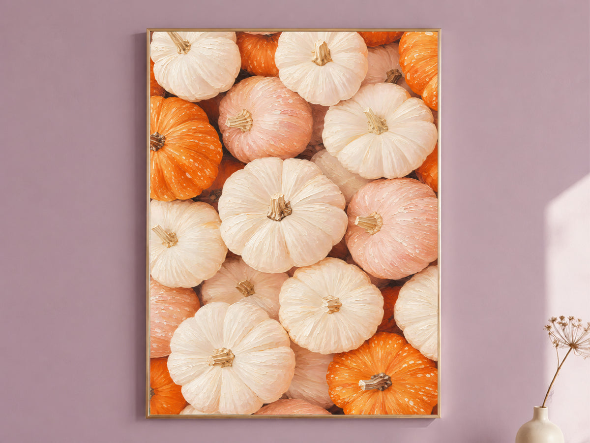 Blush Pink Pumpkin Patch Wall Art, Pastel Fall Print - Digital Download