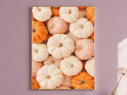 Blush Pink Pumpkin Patch Wall Art, Pastel Fall Print - Digital Download