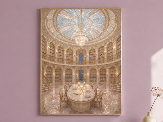 Fantasy Library Wall Art, Opera Aesthetic Print, Dome Ceiling Painting - Digital Download