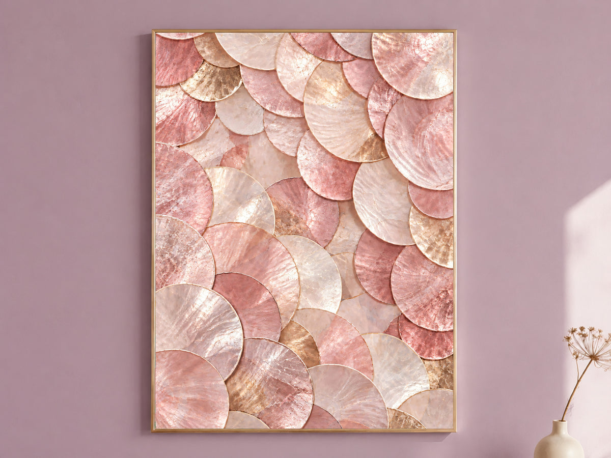 Pink Capiz Shell Print, Blush Pearl Shell Wall Art, Rose Gold Abstract Art, Printable Digital Download