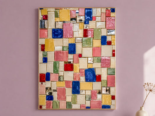Colorful Mosaic Tile Wall Art, Mediterranean Ceramic Print - Digital Download