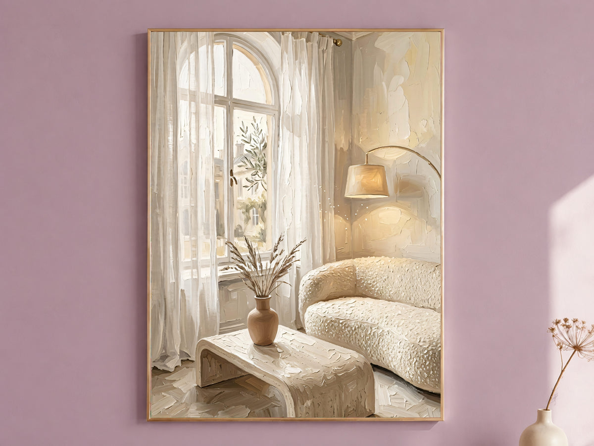 Warm Minimalism Wall Art, Cream Living Room Print - Digital Download