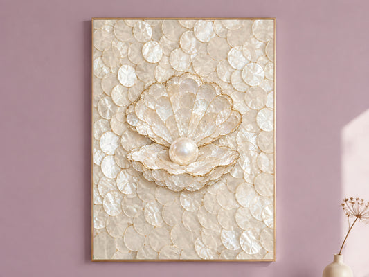 Conch Shell Mosaic Wall Art, Gold Line Seashell Print - Digital Download