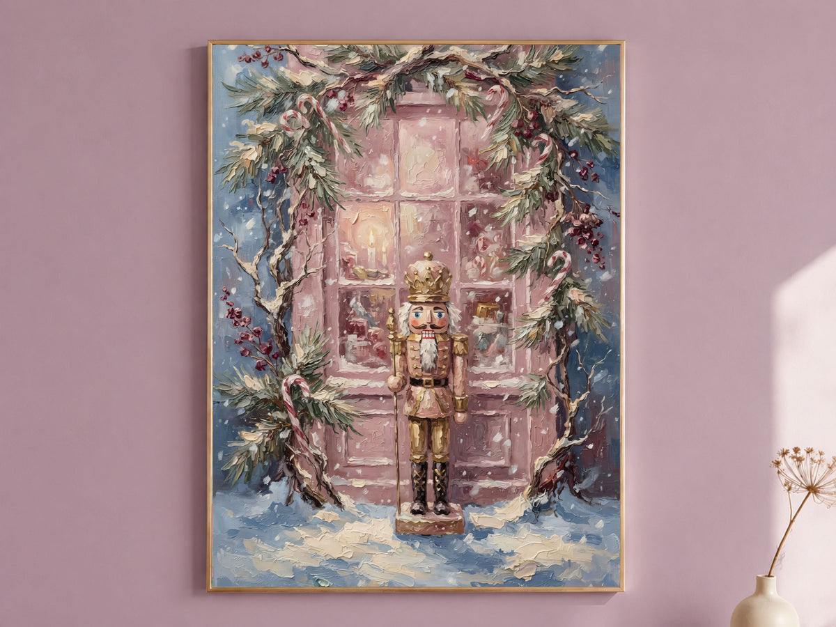 Pink Nutcracker Wall Art, Coquette Christmas Decor - Digital Download