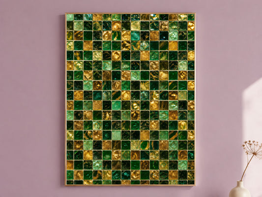 Emerald Mosaic Wall Art, Gold Glass Tile Print - Digital Download