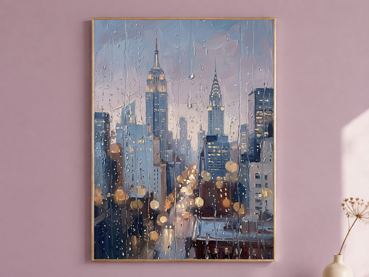 NYC Skyline Wall Art, Impasto Oil Painting Print - Digital Download