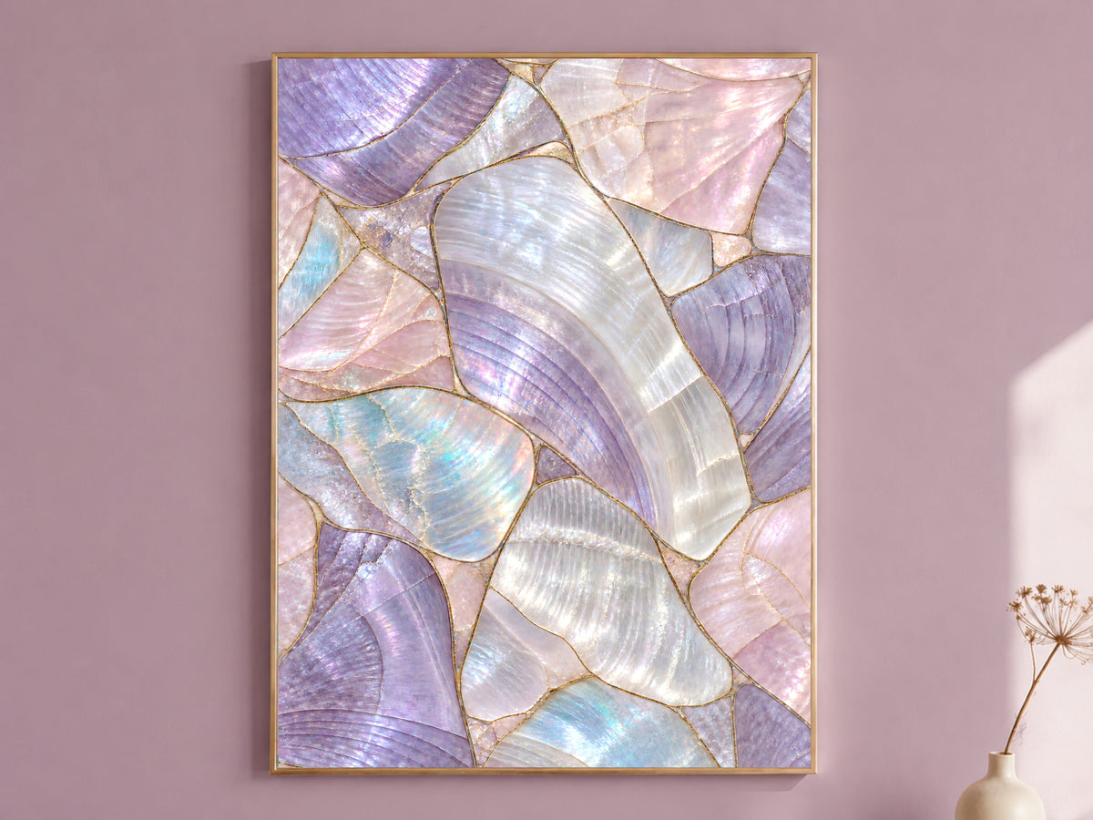 Lilac Mother of Pearl Wall Art, Purple Iridescent Shell Print, Pastel Opal Mosaic, Girly Bedroom Decor, Mermaidcore Poster, Instant Download