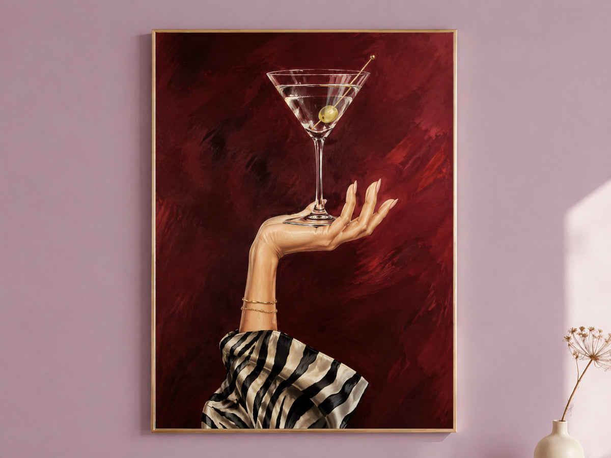 Martini Wall Art, Zebra Print Bar Cart Decor - Digital Download