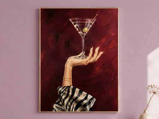 Martini Wall Art, Zebra Print Bar Cart Decor - Digital Download