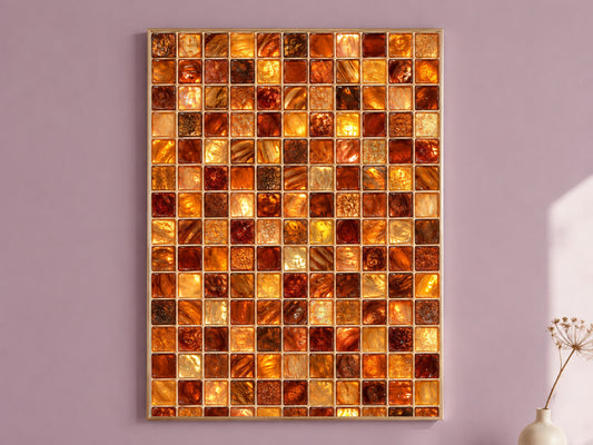 Amber Mosaic Wall Art, Copper Gold Glass Tile Print - Digital Download