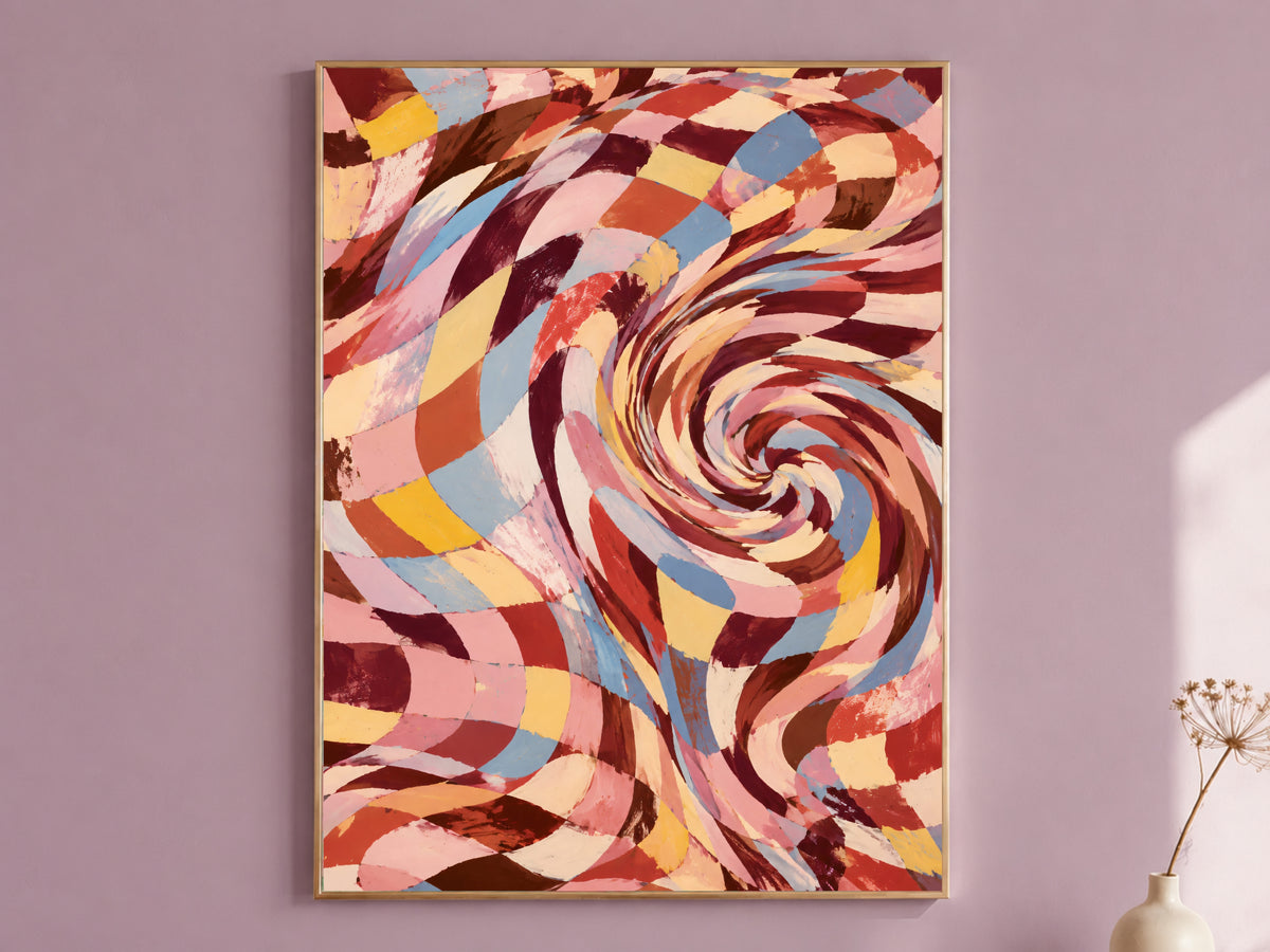 Checkered Swirl Wall Art, Groovy Retro Vortex Print - Digital Download