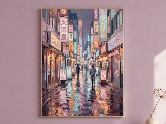 Tokyo Street Wall Art, Impasto Oil Painting Print - Digital Download