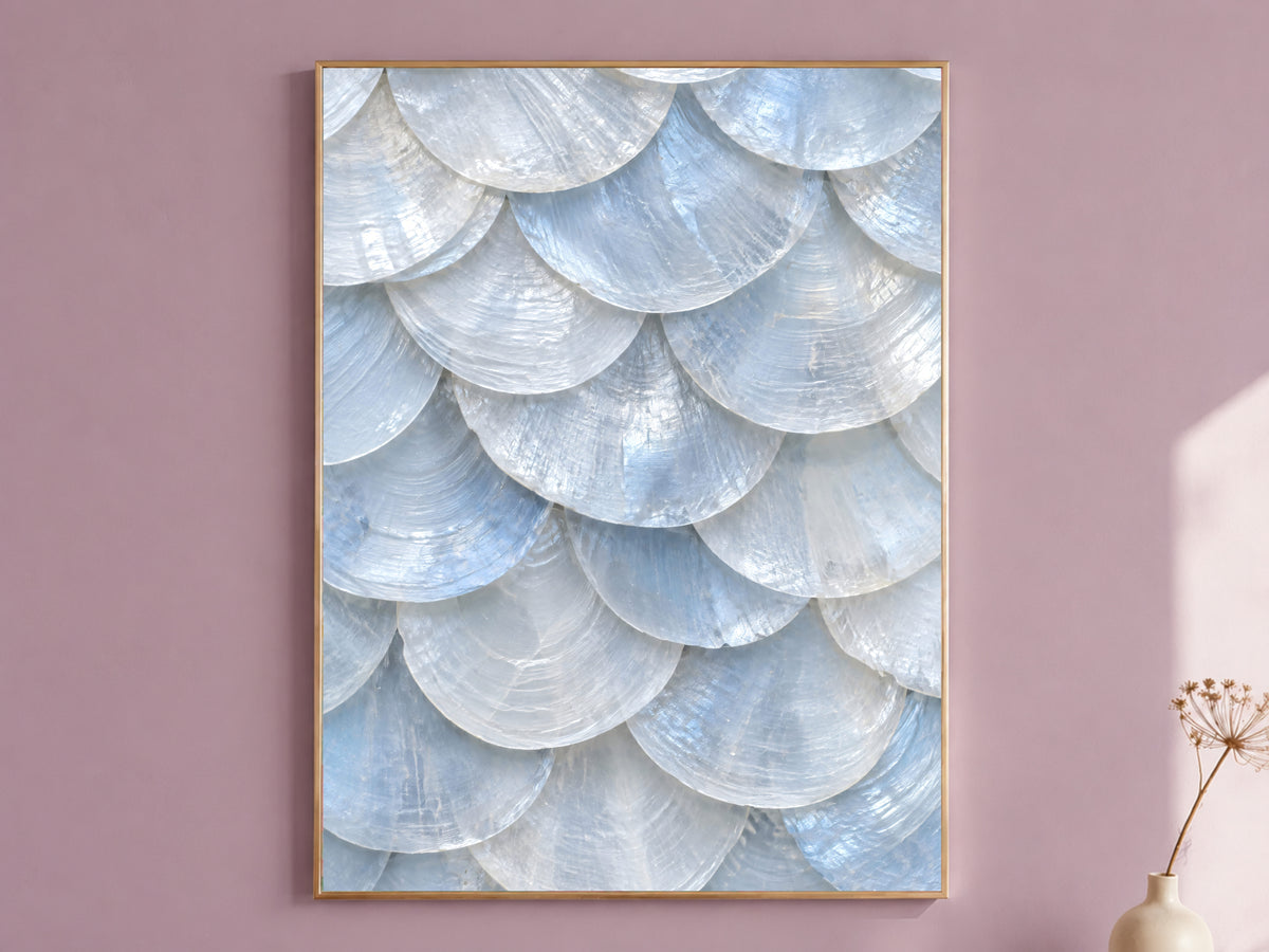 Blue Capiz Shell Wall Art, Icy Coastal Mosaic Print - Digital Download