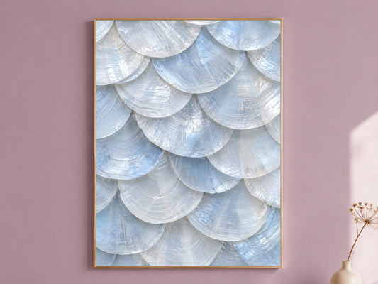Blue Capiz Shell Wall Art, Icy Coastal Mosaic Print - Digital Download
