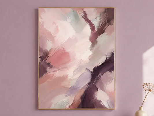 Plum Mauve Abstract Wall Art, Moody Blush Pink Painting - Digital Download