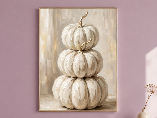 White Pumpkin Wall Art, Impasto Oil Painting Print - Digital Download