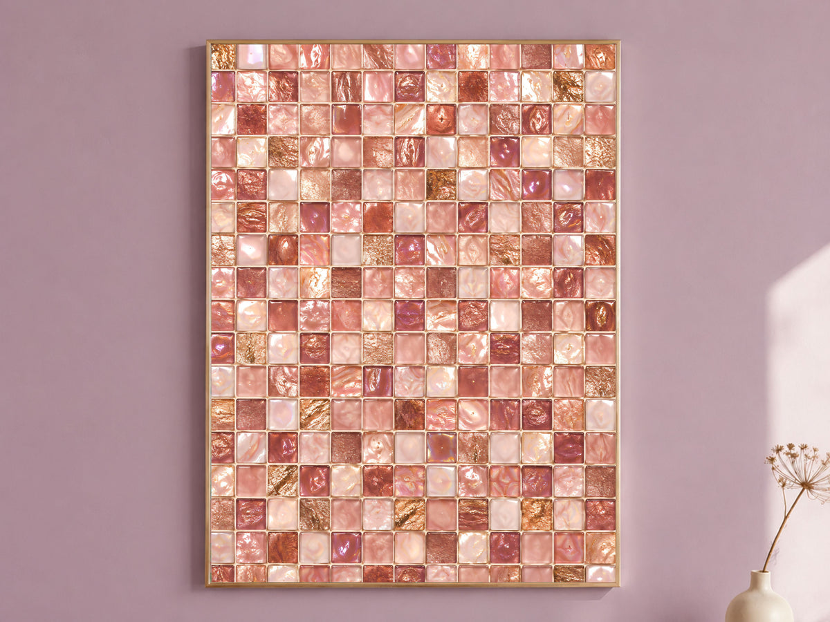 Pink Mosaic Wall Art, Rose Gold Glass Tile Print, Blush Jewel Tone Decor - Digital Download