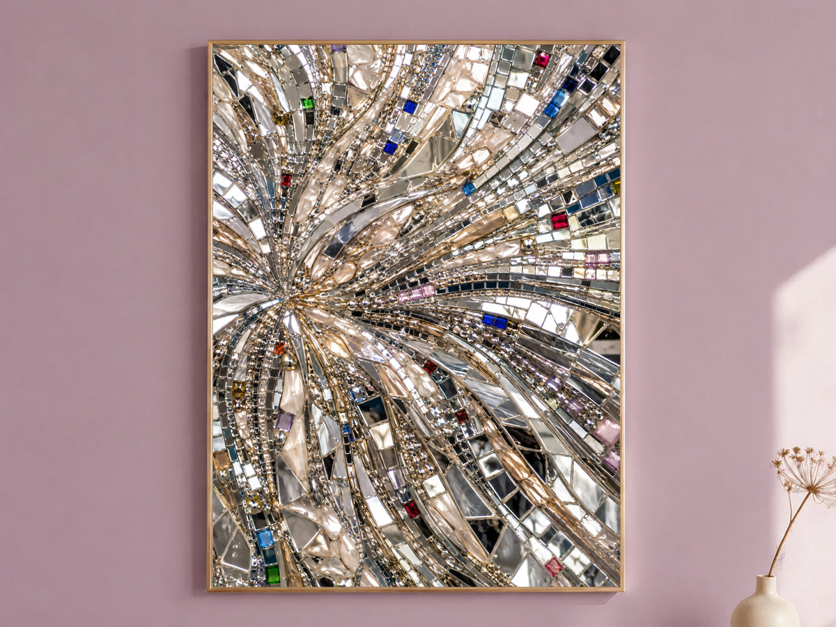 Mirror Mosaic Wall Art, Jeweled Disco Sunburst Print - Digital Download