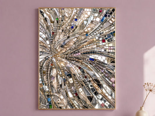 Mirror Mosaic Wall Art, Jeweled Disco Sunburst Print - Digital Download