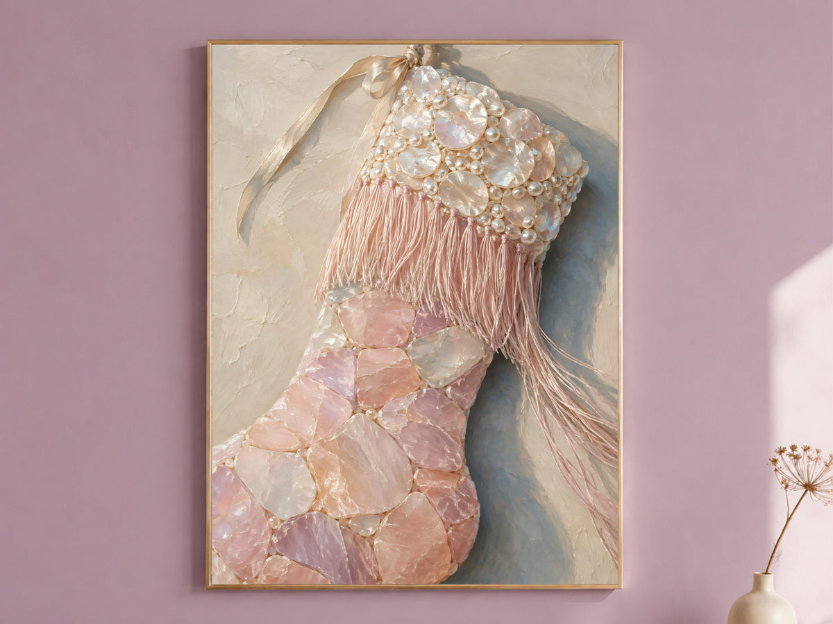 Rose Quartz Christmas Stocking Wall Art, Pearl Pink Print - Digital Download