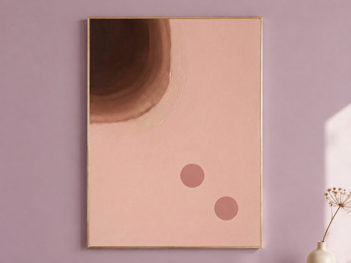 Blush Pink Brown Abstract Painting, Mid Century Modern Wall Art, Minimalist Circle Print, Chocolate Mocha Boho Decor, Instant Download