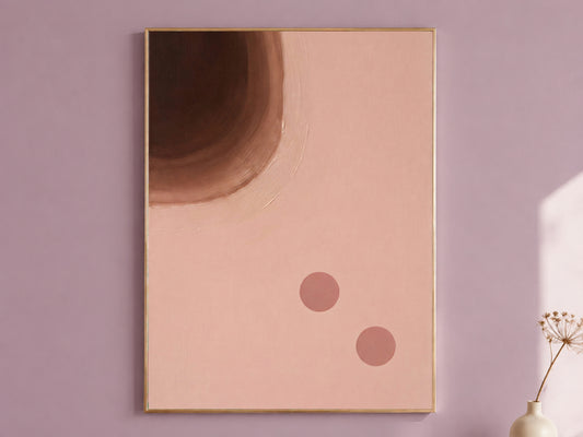 Blush Pink Brown Abstract Painting, Mid Century Modern Wall Art, Minimalist Circle Print, Chocolate Mocha Boho Decor, Instant Download